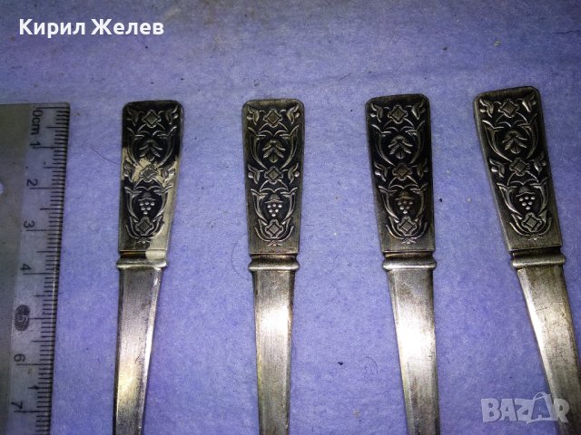 ЛОТ ЧЕТИРИ СТАРИ СССР ОРНАМЕНТИРАНИ РУСКИ ДЕБЕЛО ПОСРЕБРЕНИ ЛЪЖИЦИ БЯЛ БРОНЗ с МАРКИРОВКА 42102, снимка 2 - Прибори за хранене, готвене и сервиране - 43805325