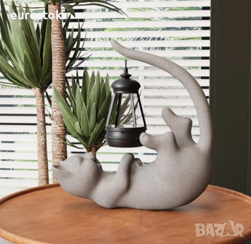 Декоративна статуя Котка със соларно фенерче, градинска фигурка от смола, декорация за дом/градина, снимка 2 - Градински мебели, декорация  - 52506755