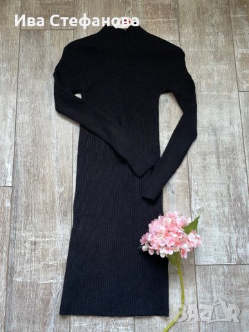 Черна класическа нова елегантна ежедневна еластична рокля рипс рипсена, снимка 5 - Рокли - 43379453