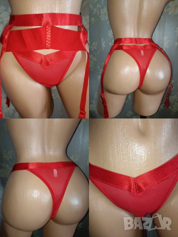 Нов еротичен комплект от колан с жартиери и прашки в червено М, снимка 1 - Бельо - 40161639