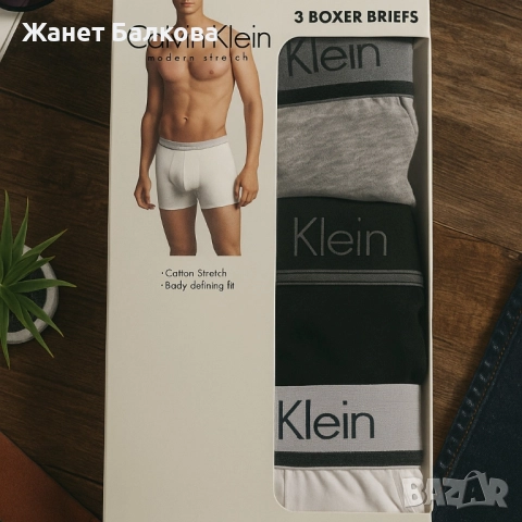 Calvin Klein Modern Stretch – Комплект от 3 броя боксерки, снимка 2 - Бельо - 51676465