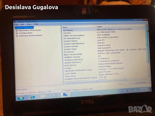 Лаптоп Dell inspiron mini 1012 , снимка 6 - Лаптопи за дома - 52542316