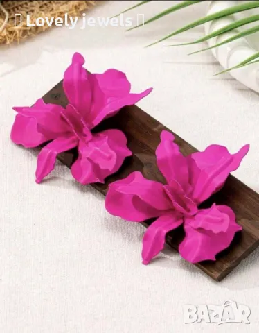 Големи цикламени обици орхидея 21, снимка 2 - Обеци - 50277715