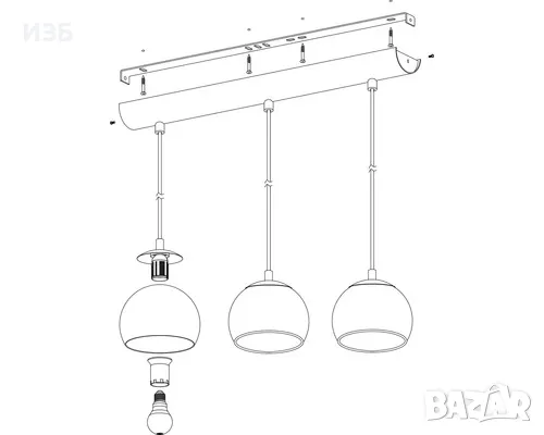 СТЪКЛЕН ПОЛИЛЕЙ, GOLD, EGLO, ALBARACCIN, 3X40W, снимка 5 - Полилеи - 50197892