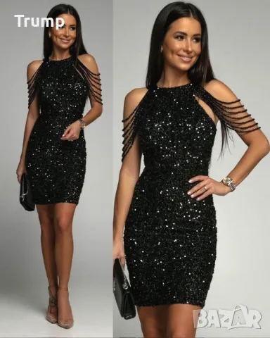 Неотразима в празничните вечери!! Секси рокля с паети  интересно рамо , снимка 2 - Рокли - 48468118