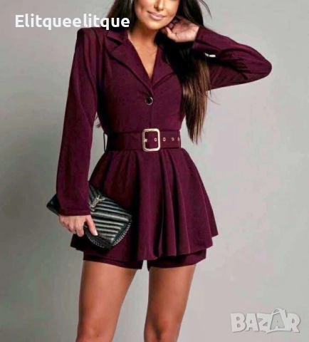 дамски стилен гащеризон с колан тип палто , снимка 2 - Рокли - 52326525