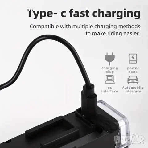 Мощен LED фар за велосипед, акумулаторна батерия, Type C зареждане, снимка 6 - Аксесоари за велосипеди - 48118668