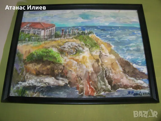 Ахтопол, гръцкото училище, акварел на худ. Десислава Илиева, снимка 2 - Картини - 47675051