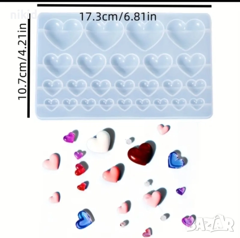 25 различни размери сърце сърца голям силиконов молд форма шоколад гипс , снимка 4 - Форми - 52334705