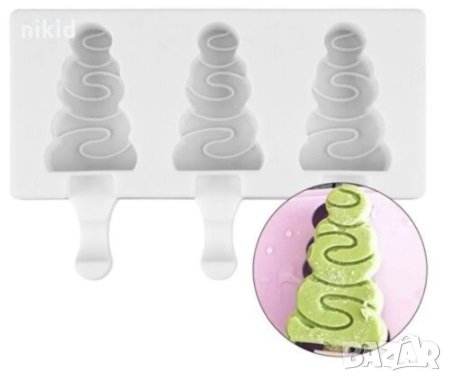 3 елхи ескимо сладолед Popsicle Попсикъл силиконова форма молд калъп за направа десерти, снимка 2 - Форми - 32365964