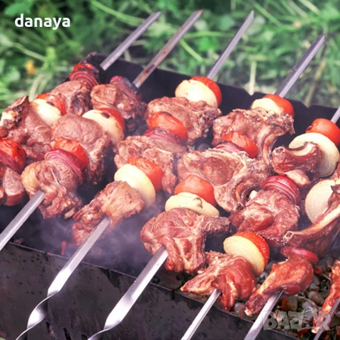 2616 Комплект плоски метални шишове за скара, 6 броя, 47см, снимка 2 - Аксесоари за кухня - 51101574