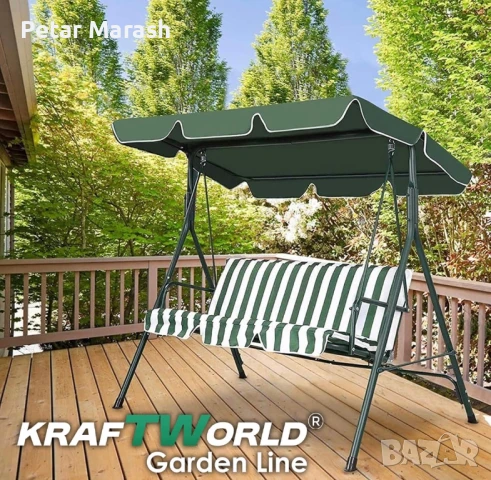 Зелена Градинска Люлка KraftWorld Тоскана – Усилена конструкция и подарък мека възглавница!, снимка 4 - Градински мебели, декорация  - 50634078
