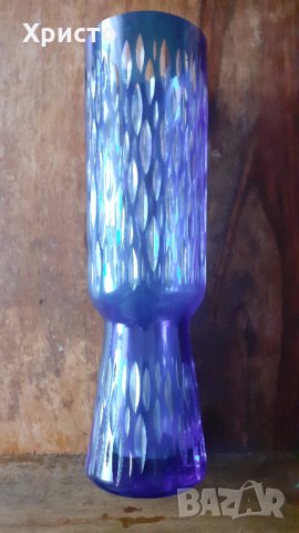 ваза стъклена гравирана ръчно антика уникат, снимка 3 - Вази - 34674024