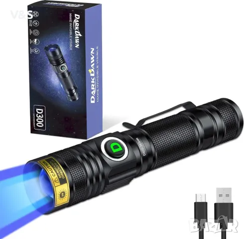 DARKDAWN UV 365nm фенерче USB акумулаторна ултравиолетова LED лампа Woods Преносима черна светлина 