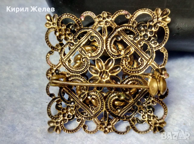СТАРИННА РАЗКОШНА ПОЗЛАТЕНА МЕДНА БРОШКА ФИНА РЪЧНА МАЙСТОРСКА АЖУРНА ИЗРАБОТКА 20442, снимка 9 - Антикварни и старинни предмети - 51255531