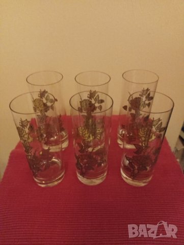 Винтидж сервиз, 6 чаши с релефна златна украса. , снимка 1 - Чаши - 43525101