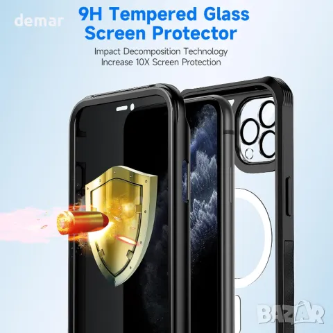 seacosmo Магнитен калъф за iPhone 11 Pro 5,8 инча, вграден 9H протектор за поверителност, черен , снимка 6 - Калъфи, кейсове - 47514458