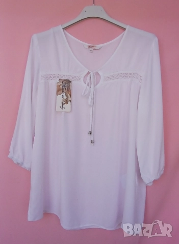 Стилни дамски бели памучни и кенарени блузи с бродерии без бродерия., снимка 6 - Ризи - 51481162
