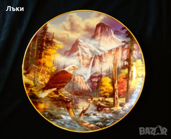 Порцеланова чиния за стена Орел,злато,сертификат,кутия, снимка 2 - Антикварни и старинни предмети - 26894540