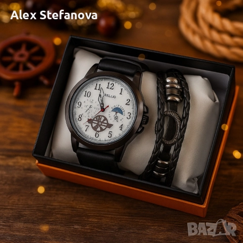 Мъжки часовник с големи цифри и подаръчна гривна – стил и практичност в готов комплект, снимка 4 - Мъжки - 52812277