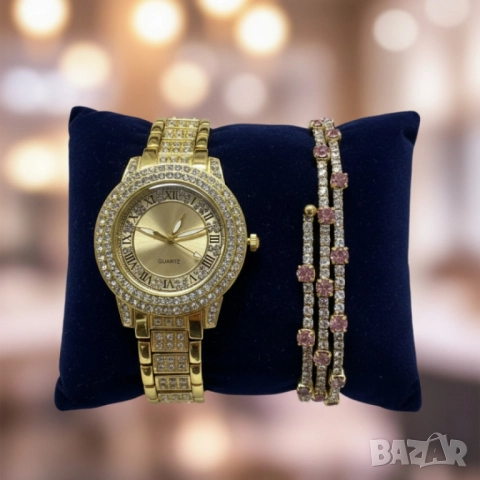 Бляскав дамски комплект часовник и гривна – съчетава елегантност и практичност, снимка 5 - Дамски - 51973498