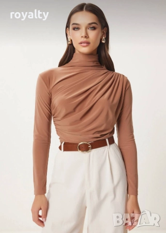 Кафява Дамска Блуза , снимка 2 - Блузи с дълъг ръкав и пуловери - 52884434