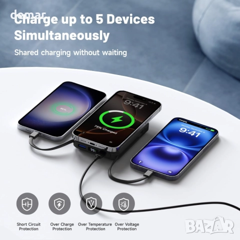 Външна магнитна батерия Magsafe Power Bank с вградени кабели,10000 mAh, снимка 5 - Външни батерии - 52708516