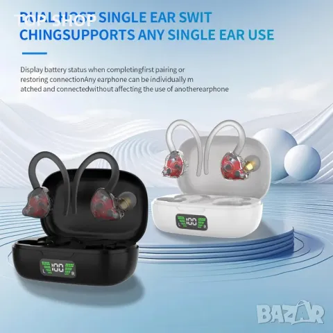 JISWK 2 пакета безжични слушалки в ушите, Bluetooth 5.3, 40 ч, кукички за уши, снимка 7 - Безжични слушалки - 49969994