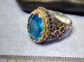 ВЕЛИКОЛЕПЕН СКЪПОЦЕНЕН СРЕБЪРЕН ПРЪСТЕН МАРКОВО СРЕБРО 925 CG с БРОНЗОВ ОБКОВ и СИН ЦИРКОН 50127, снимка 8