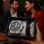 Мъжки подаръчен комплект – стилен часовник и черна гривна, снимка 5