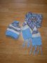 Плетени шал и шапка, синьо и бяло , снимка 1 - Шапки, шалове и ръкавици - 28351087