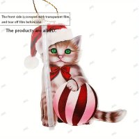 Модна 2D акрилна висулка, сладка котка с коледна топка, снимка 3 - Други - 43120079