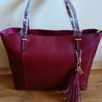 Чанта от естествена кожа C iel, цвят бордо с размери 32×26×13, снимка 1 - Чанти - 43196340