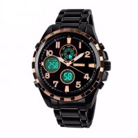 Мъжки часовник 016, електронен, метален, черен с розово злато, снимка 1 - Мъжки - 28449436