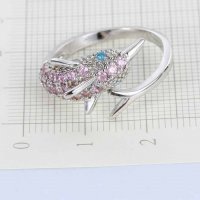 Сребърен пръстен делфин с розови сапфири, снимка 6 - Пръстени - 32502516