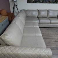 Голям кремав кожен ъглов диван "Mazzini", снимка 8 - Дивани и мека мебел - 43290060
