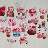 Стикери за скрапбук Valentine bears 20 бр - V106, снимка 1 - Други - 43988630