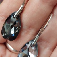 Масивни сребърни обеци с кристали Swarovski / проба 925, снимка 3 - Обеци - 32726661