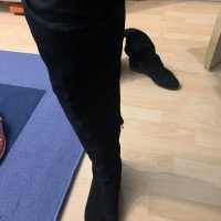 Естествен велур чизми над коляното, номер 38., снимка 1 - Дамски боти - 43656972