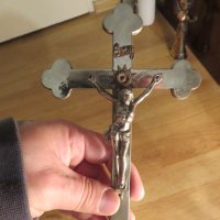 Настолен Стар голям  метален кръст разпятие Исус Христос 32 х 13см - притежавайте това разпятие и не, снимка 2 - Антикварни и старинни предмети - 43169609