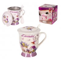 Луксозна чаша за чай в кутия "Лавандула" с капак и цедка /керамика/, снимка 6 - Чаши - 37767549