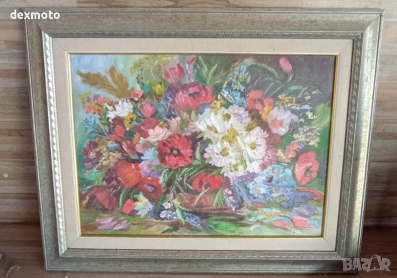 ръчно рисувана маслена картина – букет с цветя, снимка 1