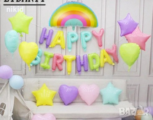 Балони надпис Happy Birthday рожден ден пастелни шарени цветове надпис за рожден ден парти декор, снимка 1