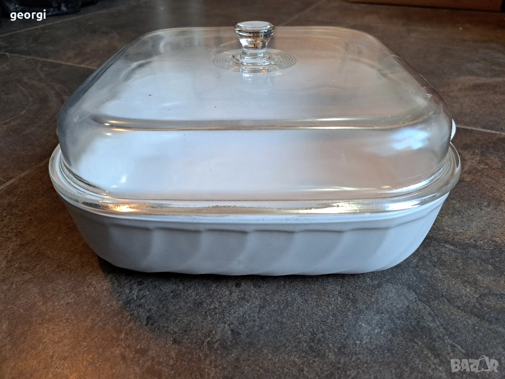 френско квадратно керамично плато със стъклен похлупак 29/6, снимка 1