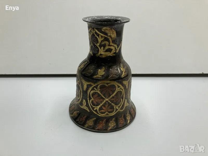 Свещник - метален, черно злато, гравиран , снимка 1