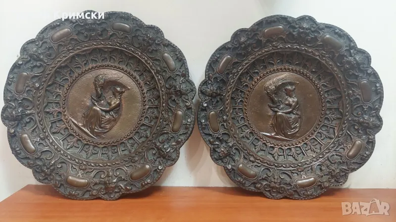 Стари Гръцки медни чинии за стена-2бр, цена 200лв, снимка 1