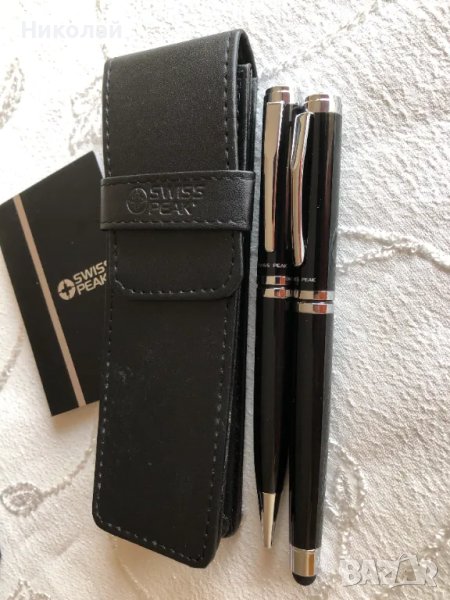 Луксозен комплект химикалка и ролер Swiss Peak, серия Executive в стилен кожен калъф, подарък за мъж, снимка 1