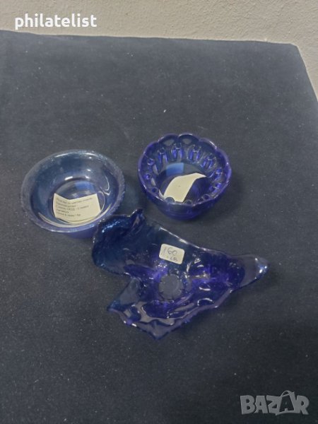3 броя свещника - синьо стъкло, снимка 1