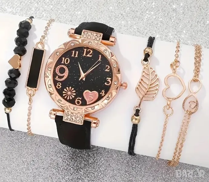 Дамски часовник със сърце - 6 в 1

, снимка 1