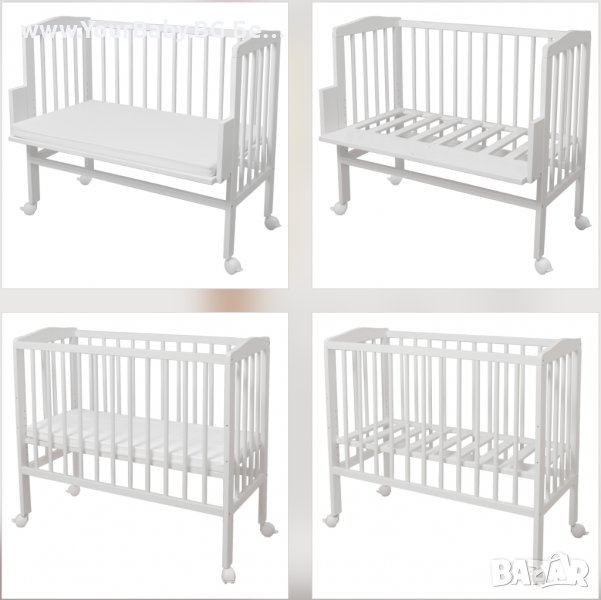 Странично Легло 2в1 тип "Next to Me" с Матрак - Цвят Бял, снимка 1